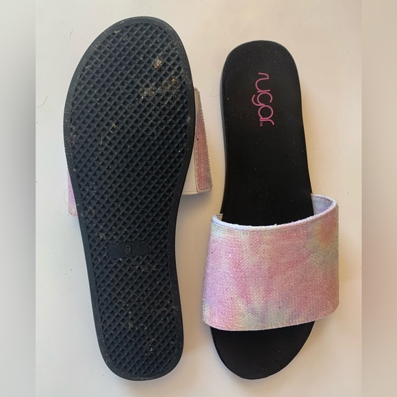 SUGAR SAHARA POOL SLIDE SANDAL White/Silver/Pink Rhinestone Rubber Sole Sz9 NWOT - Picture 3 of 8